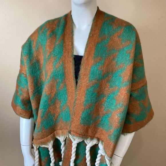 NWOT Warm Long Knit Tassel Winter Cardigan - Green & Chestnut - Picture 3 of 15
